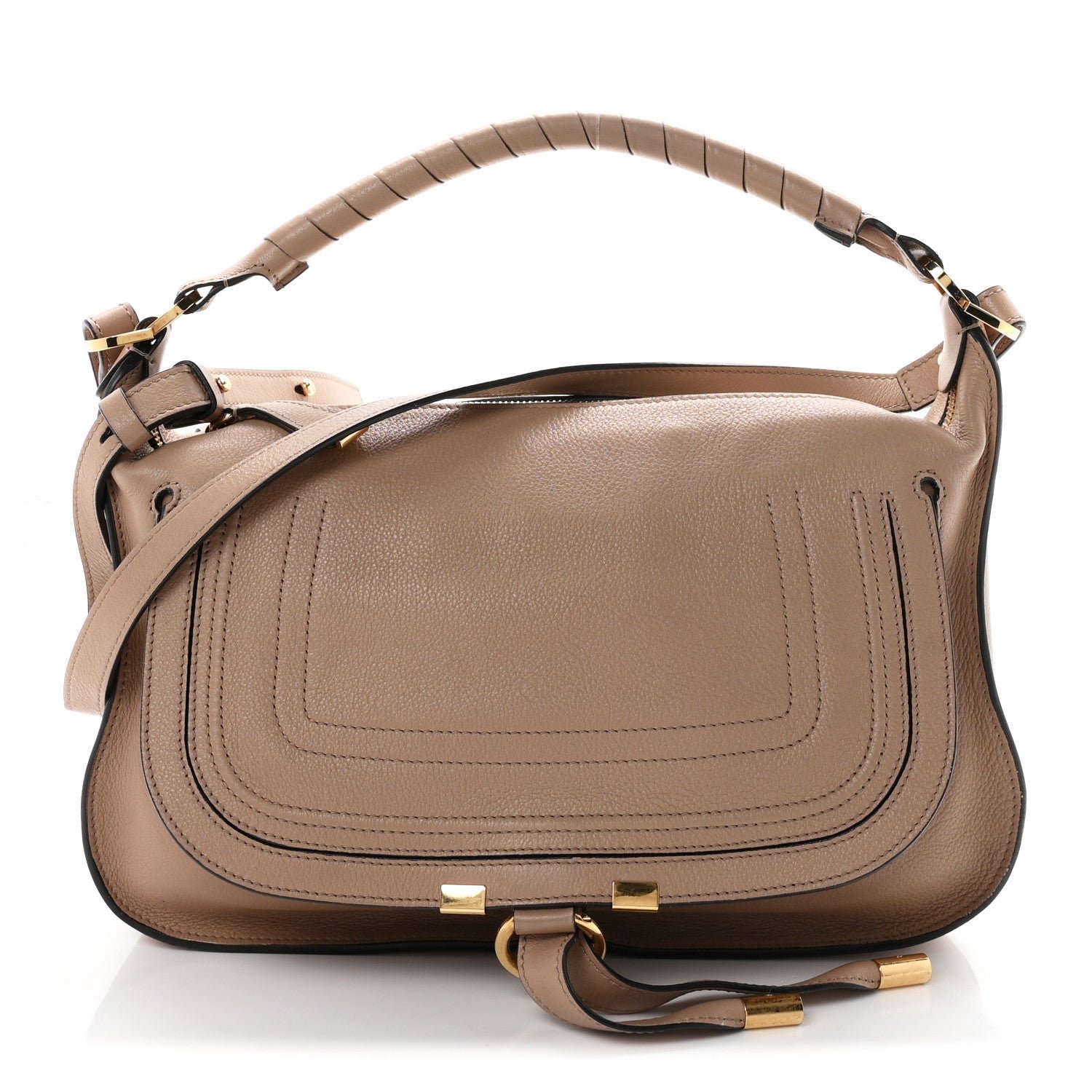 Chloe Grained Calfskin Small Marcie Shoulder Bag Woodsmoke