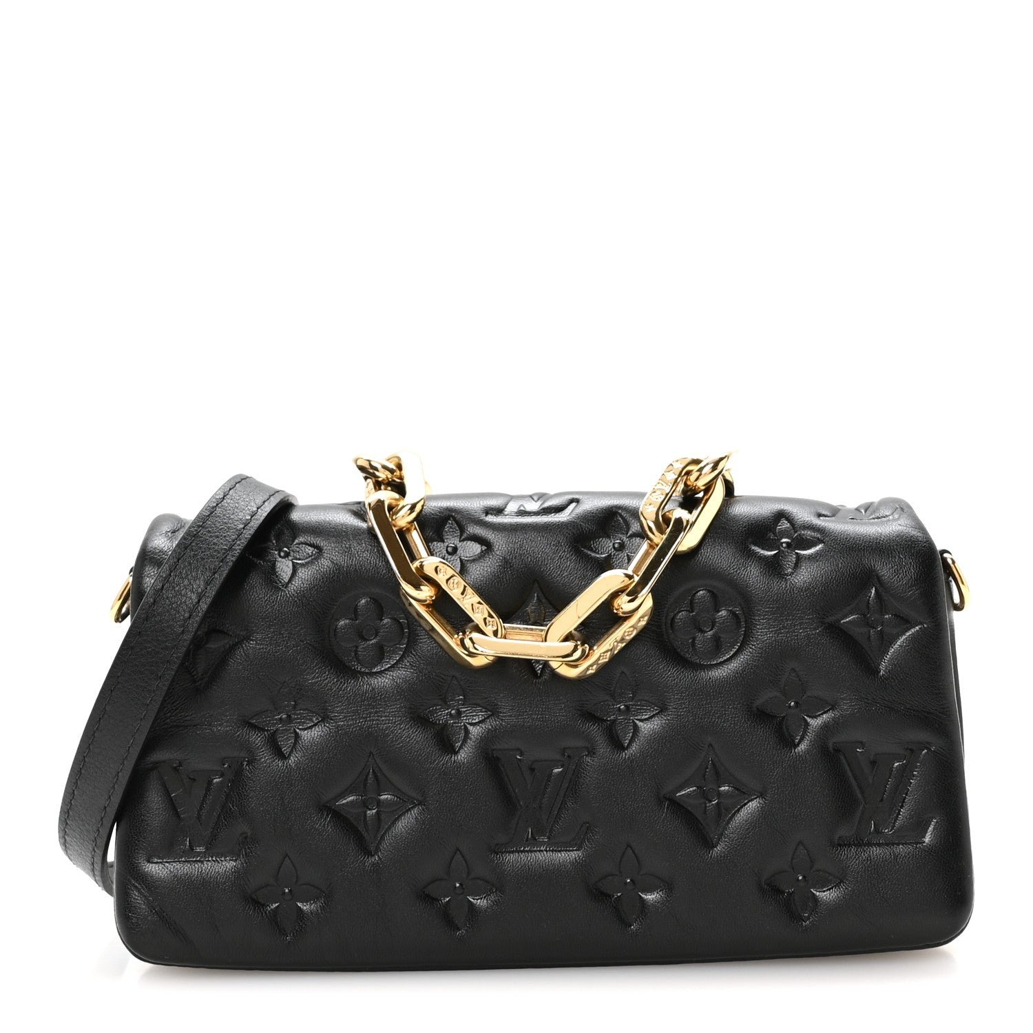 Louis Vuitton Lambskin Embossed Monogram Pochette Coussin Crossbody Black