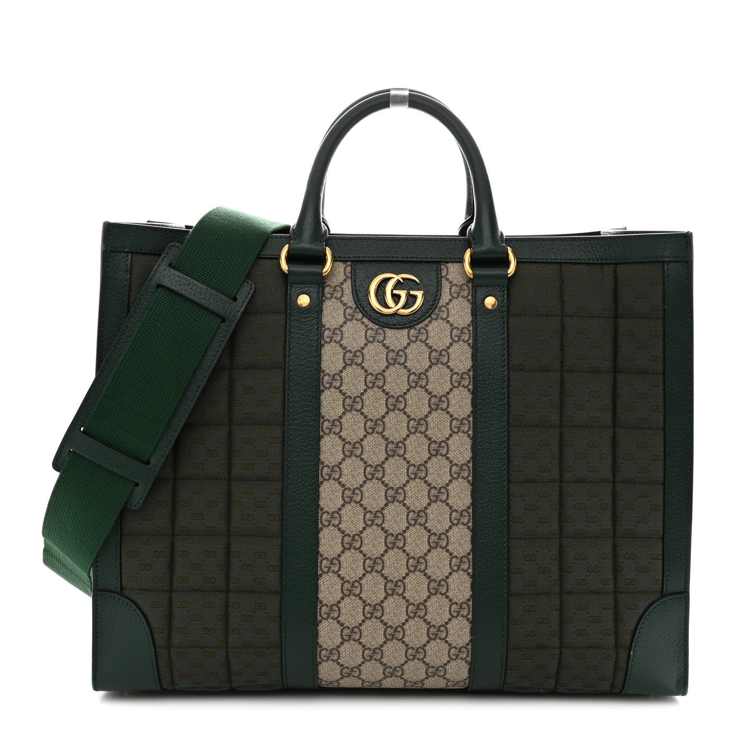 Gucci Monogram GG Mignon Textured Dollar Calfskin GG Supreme Monogram Quilted Mini GG Large Tote Bag Green Beige Ebony