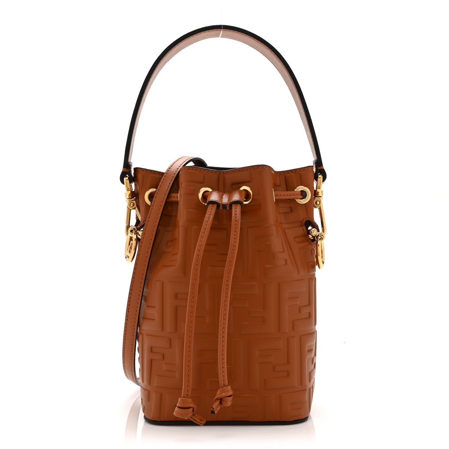 Fendi Vitello Liberty F is Fendi FF 1974 Embossed Mini Mon Tresor Bucket Bag Brandy