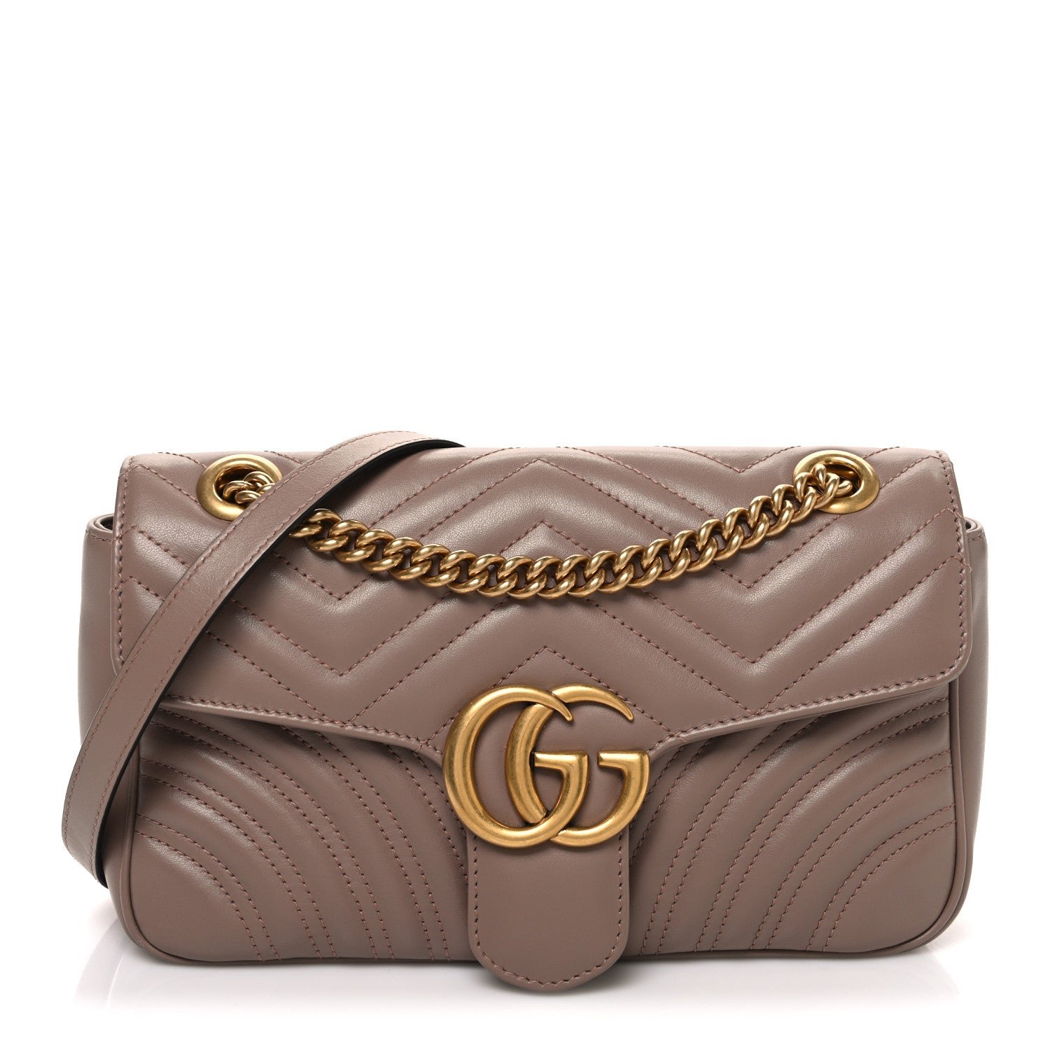 Gucci Calfskin Matelasse Small GG Marmont Shoulder Bag Porcelain Rose