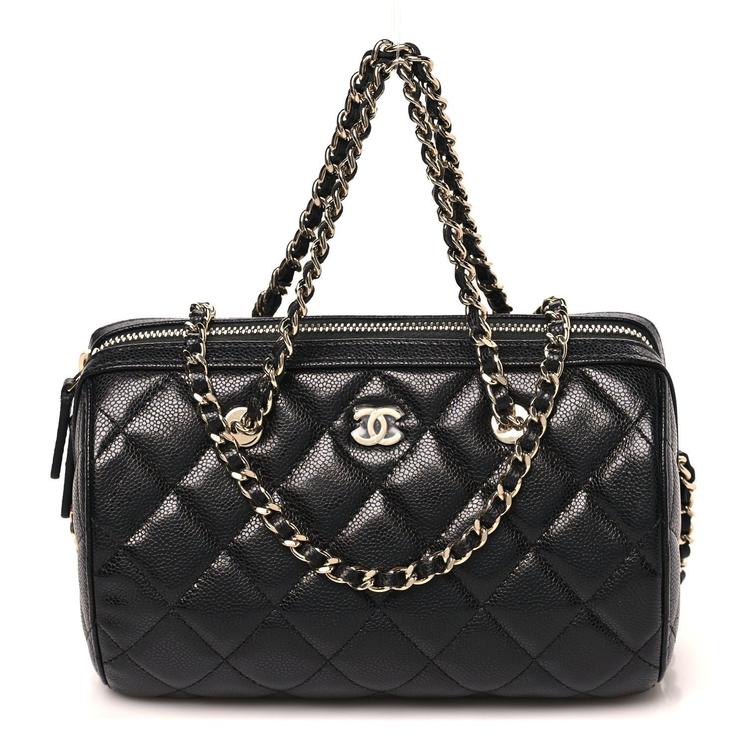 Chanel Caviar Quilted Barrel Clutch With Chain  Black