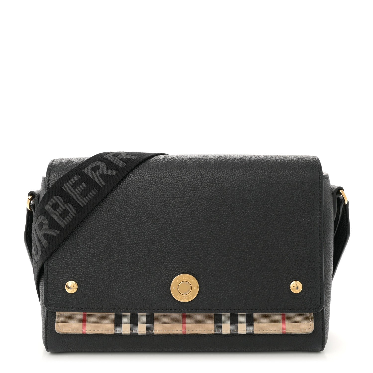 Burberry Grainy Calfskin Vintage Check Note Crossbody Bag Black
