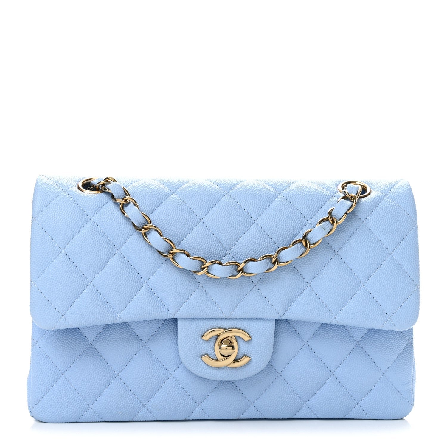 Chanel Caviar Quilted Small Double Flap Light Blue