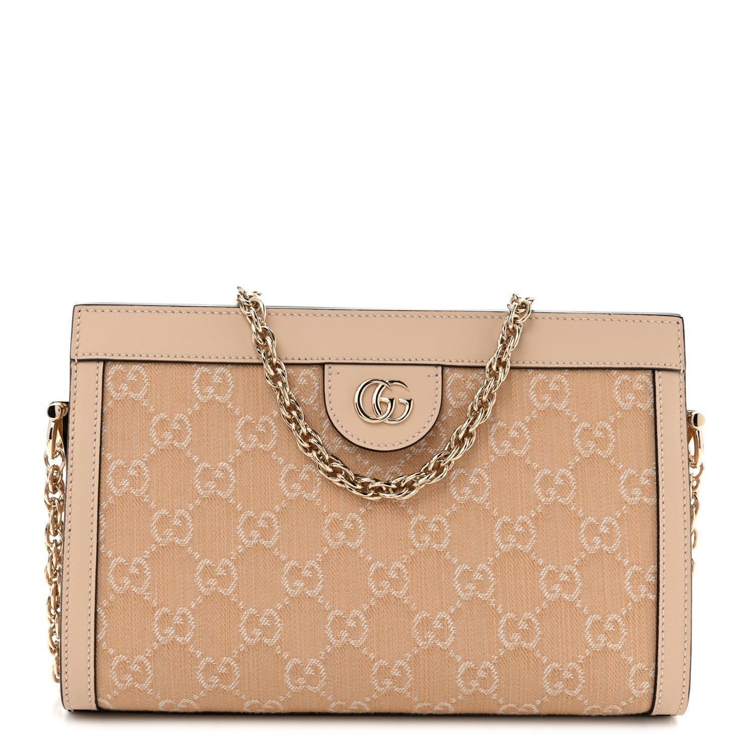Gucci Summer Denim Calfskin GG Monogram Small Ophidia Chain Shoulder Bag Souffle Rose