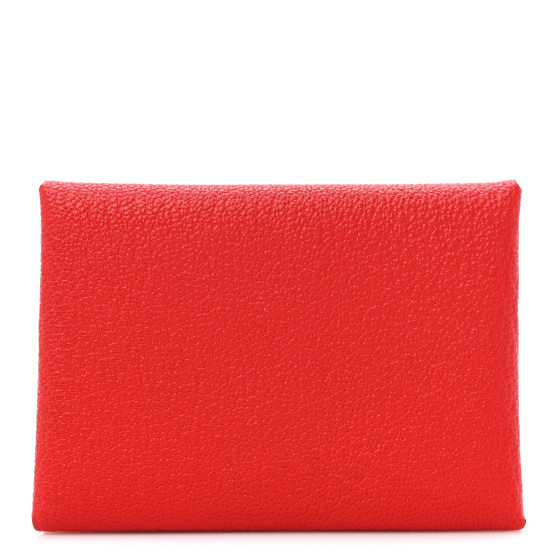 Hermes Chevre Mysore Verso Calvi Card Case  Rouge Radieux Rose Darling