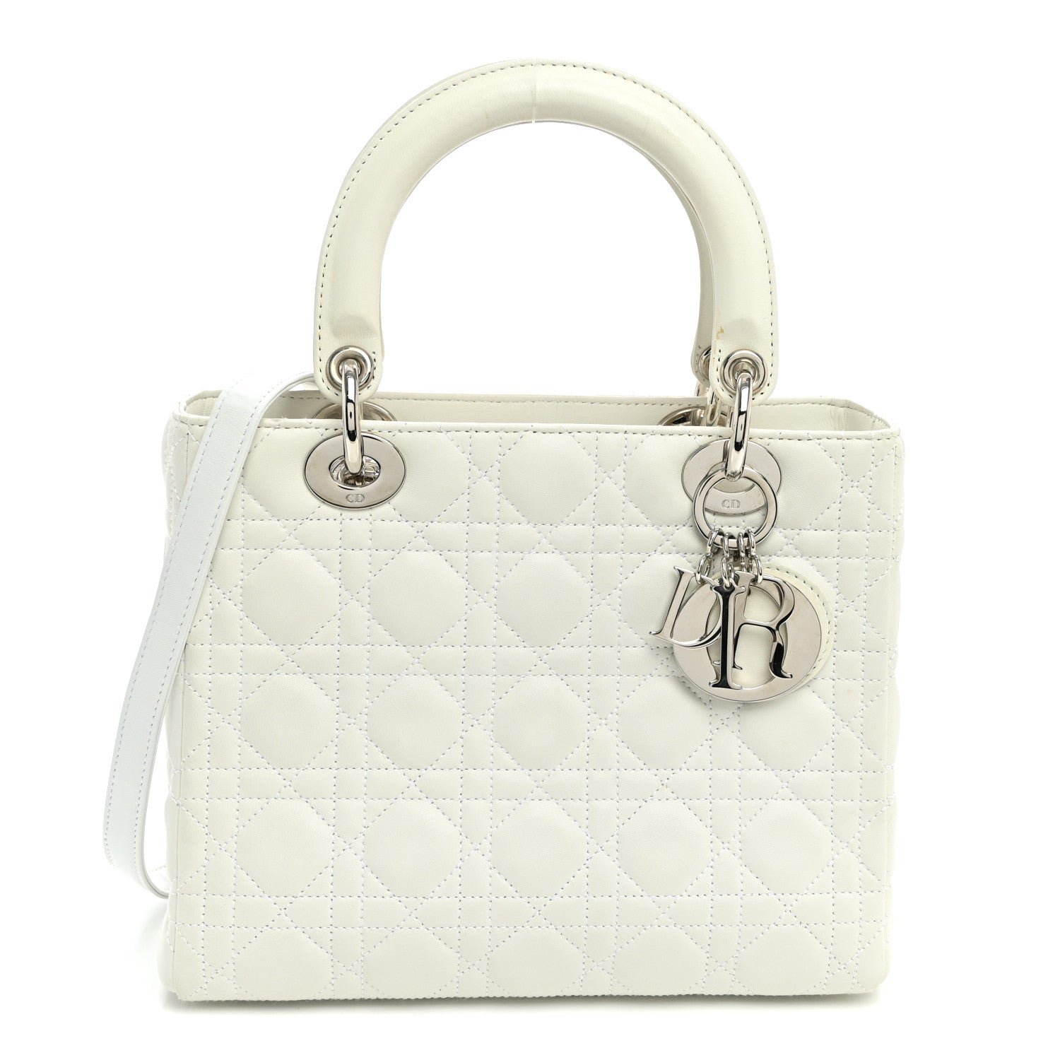 Christian Dior Lambskin Cannage Medium Lady Dior White
