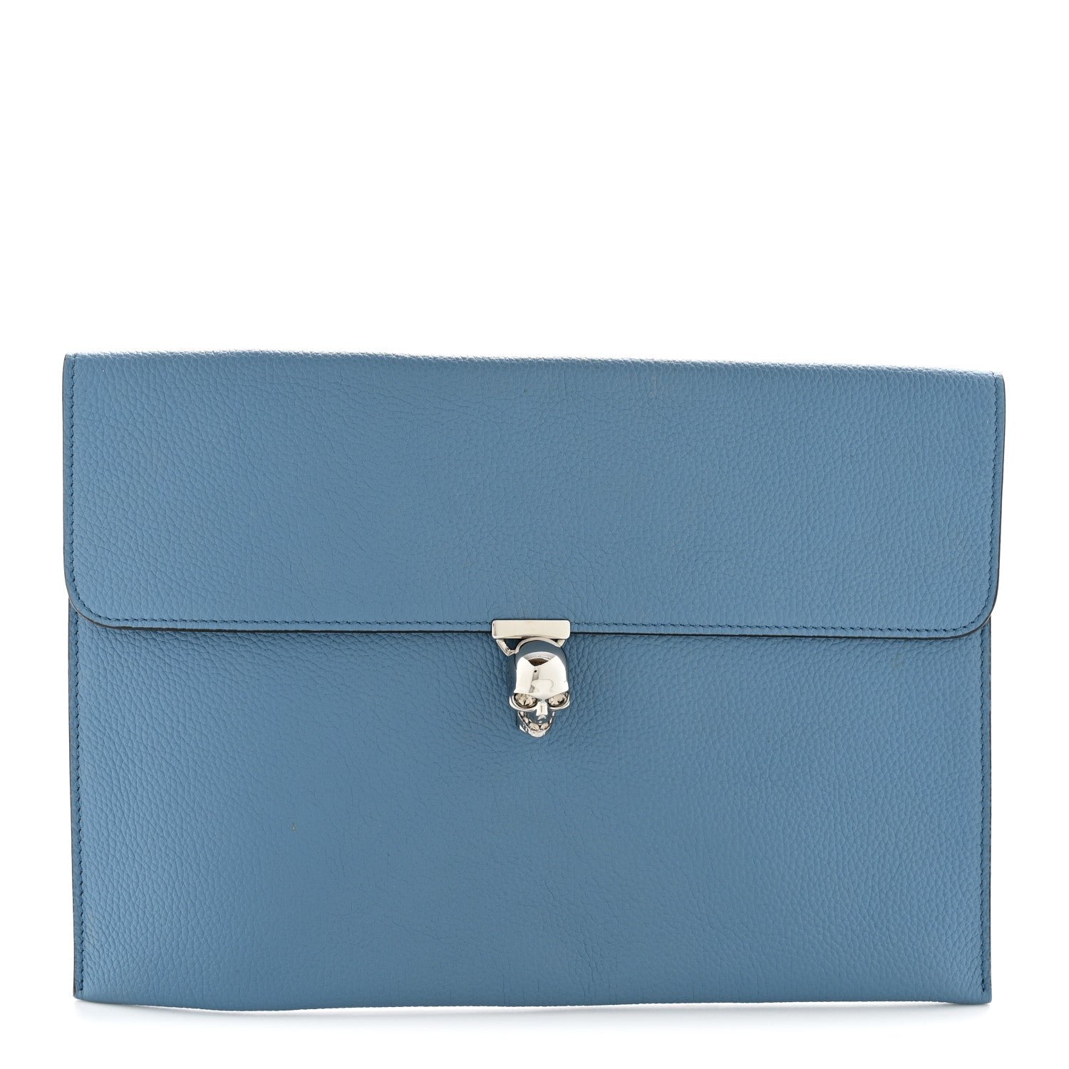 Alexander McQueen Calfskin Skull Envelope Clutch Blue