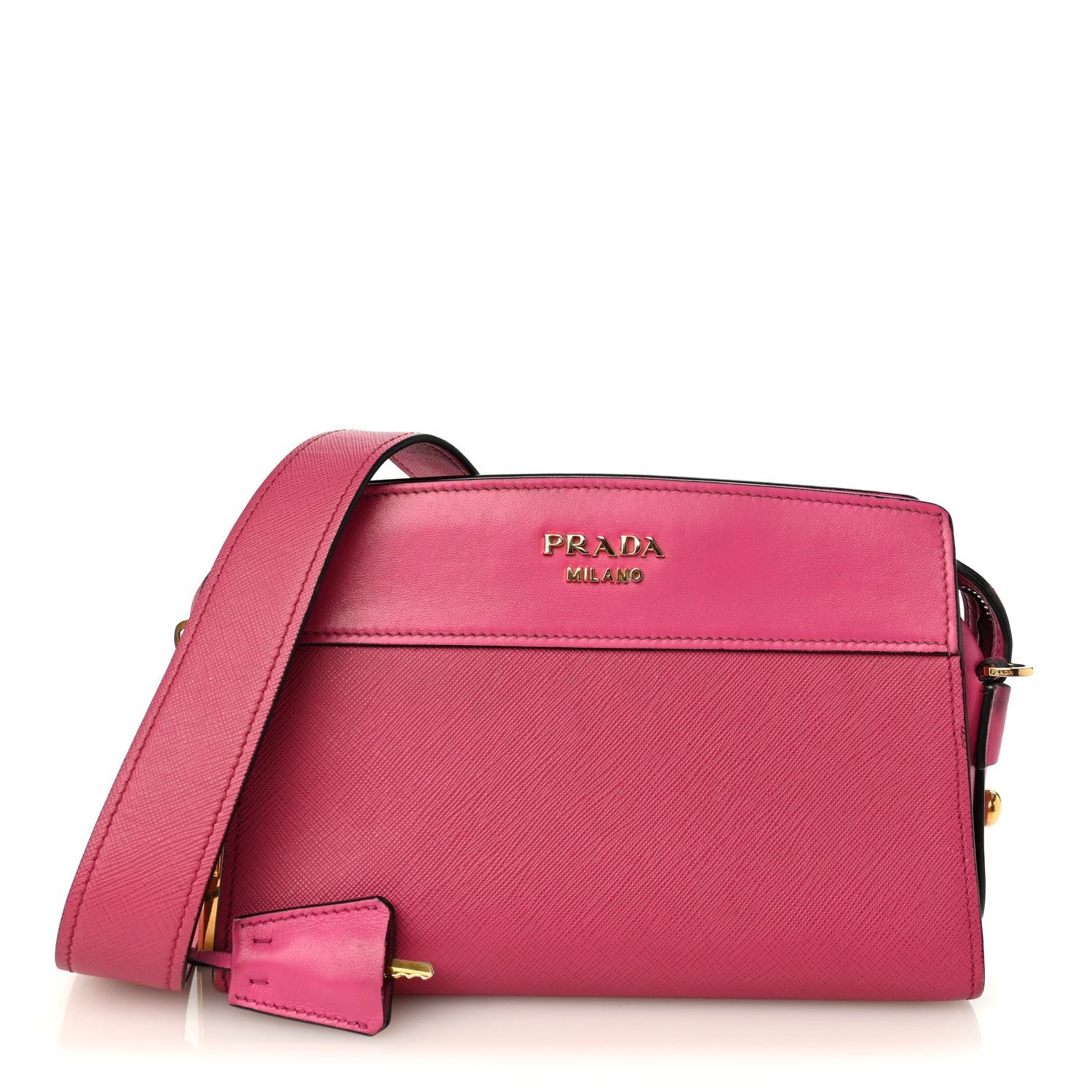 Prada Saffiano City Calfskin Bandoliera Bag Fuxia