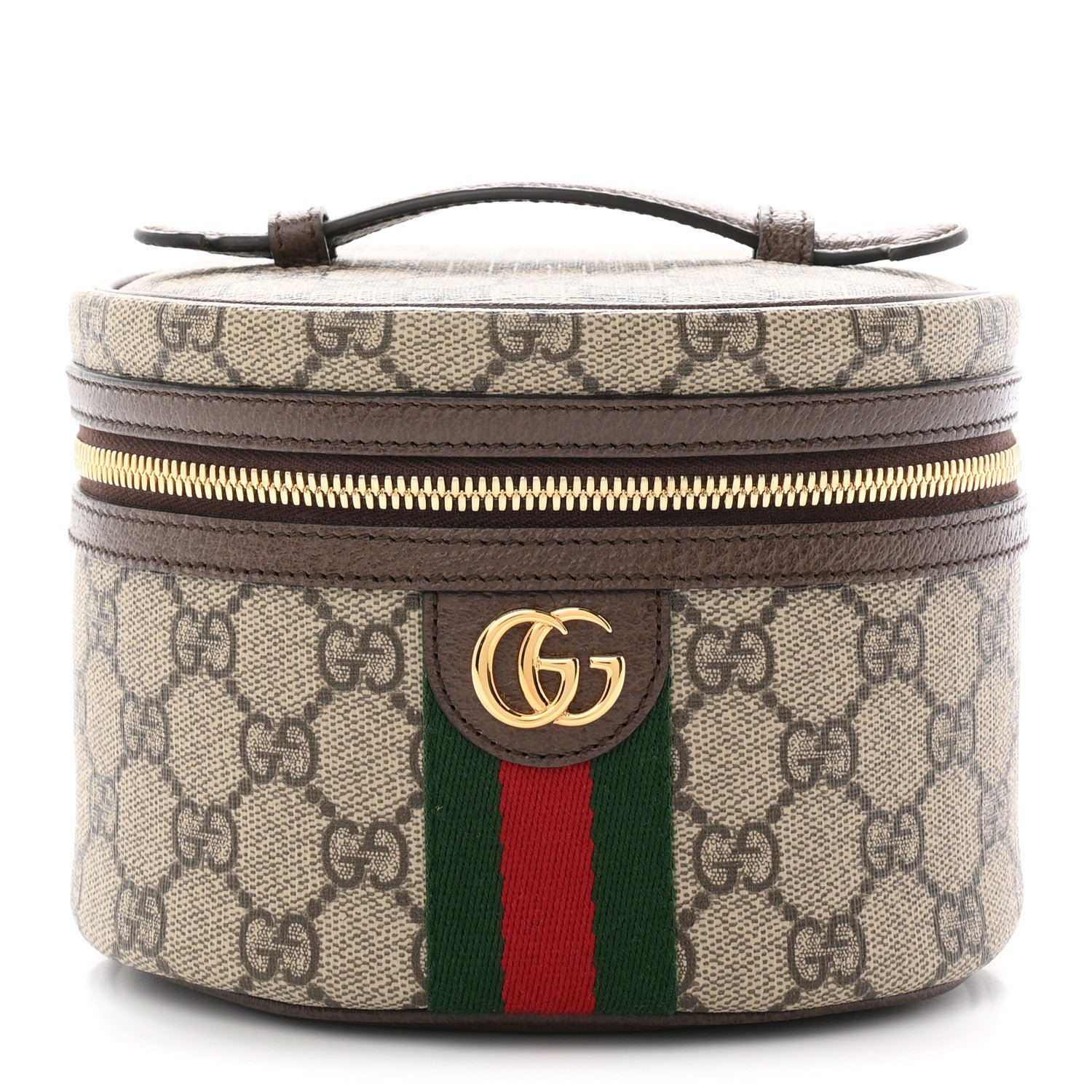 Gucci GG Supreme Monogram Textured Calfskin Web Ophidia Vanity Cosmetic Case Beige Ebony New Acero