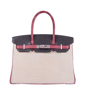 Hermes Hermès Birkin 30 HSS Tri-Color Beton, Gray Paris, Boise de Rose Alligator Brushed Palladium Hardware