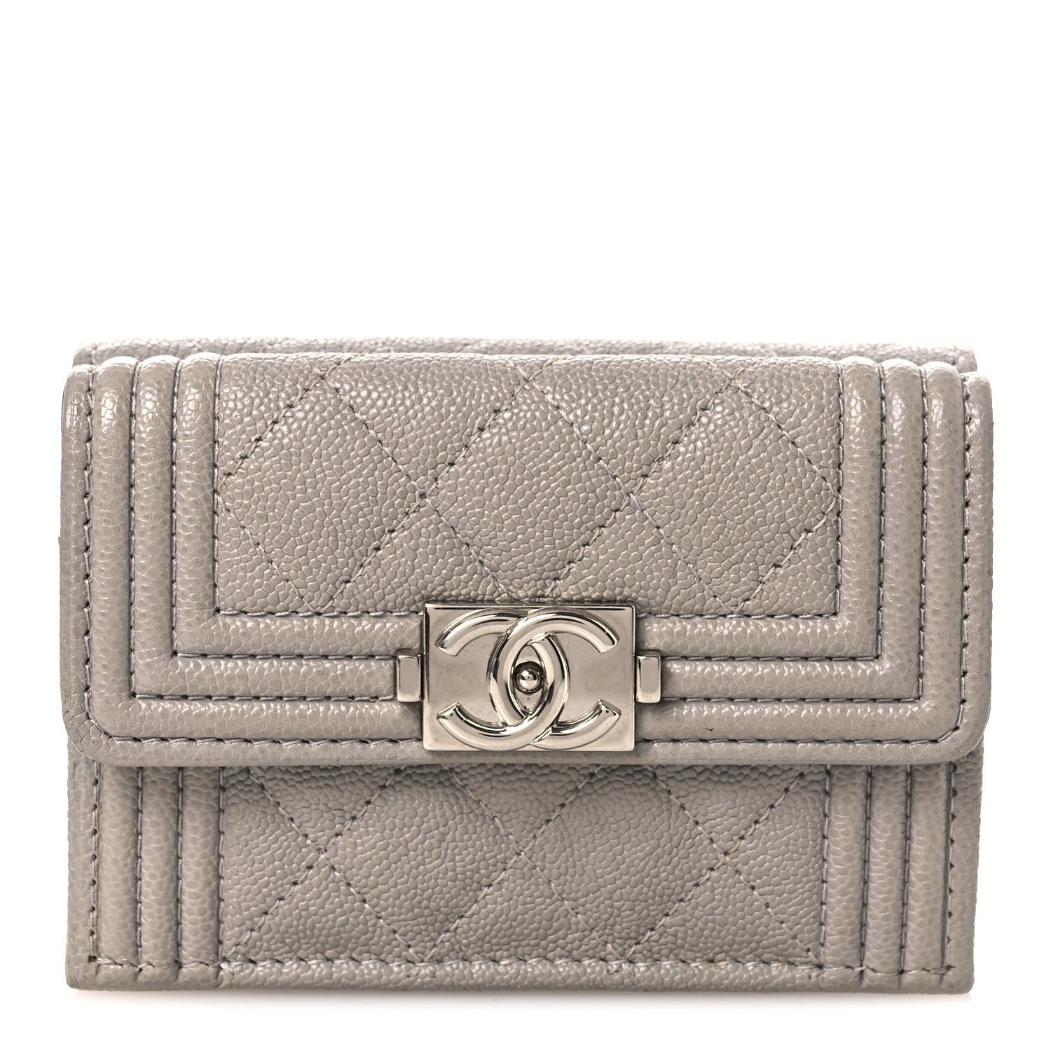Chanel Caviar Quilted Small Boy Flap Wallet Grey