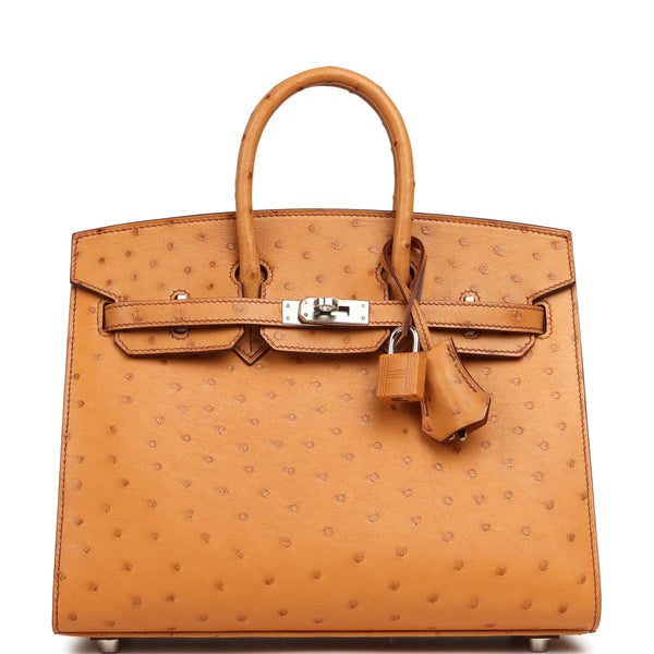 Hermes Birkin Sellier 25 Gold Ostrich Palladium Hardware
