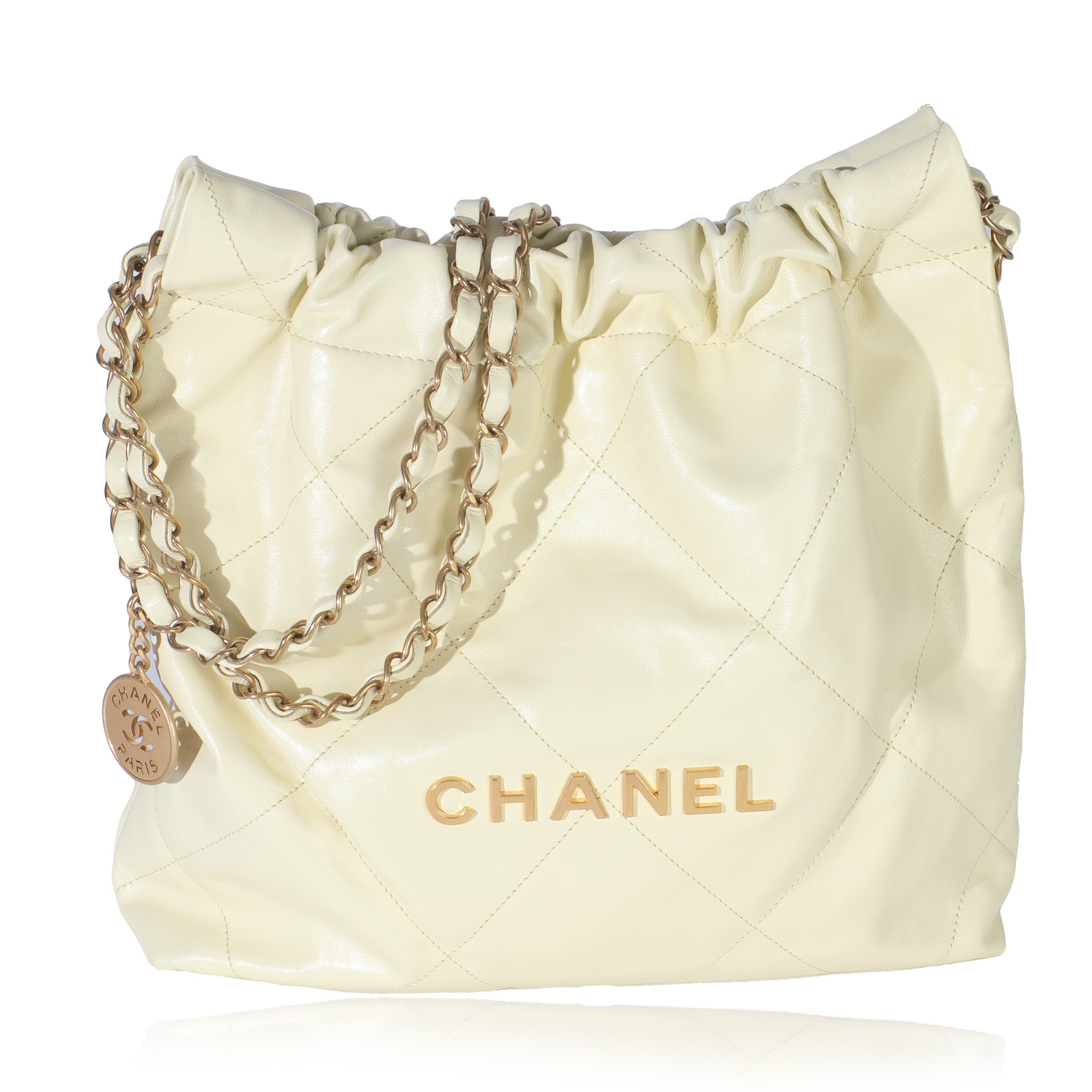 Chanel Pale Yellow Quilted Lambskin Chanel Small 22 Hobo
