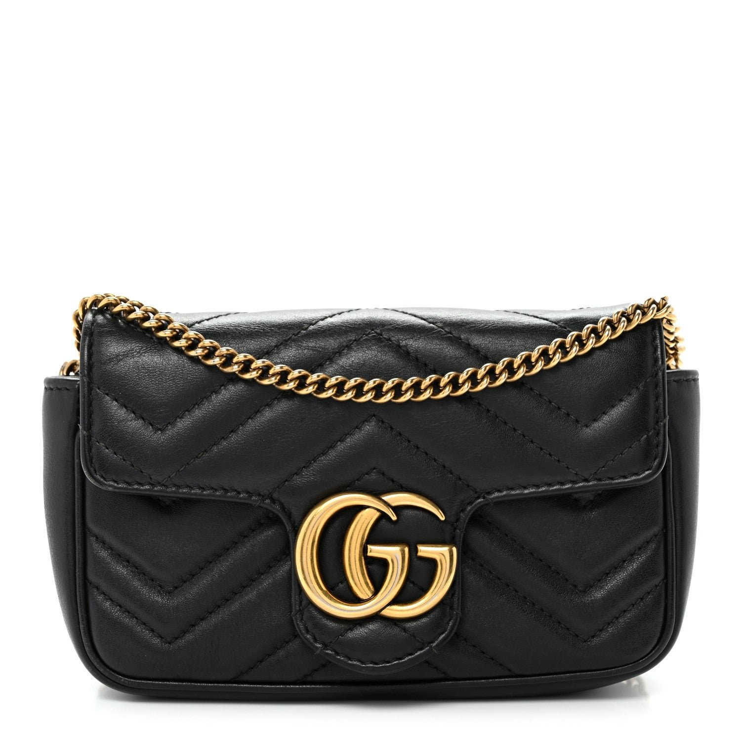 Gucci Calfskin Matelasse Super Mini GG Marmont Shoulder Bag Black