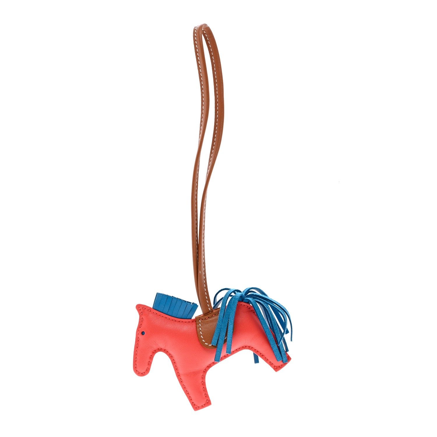 Hermes Milo Lambskin Grigri Rodeo Horse Bag Charm PM Rose Texas Bleu Zanzibar Gold