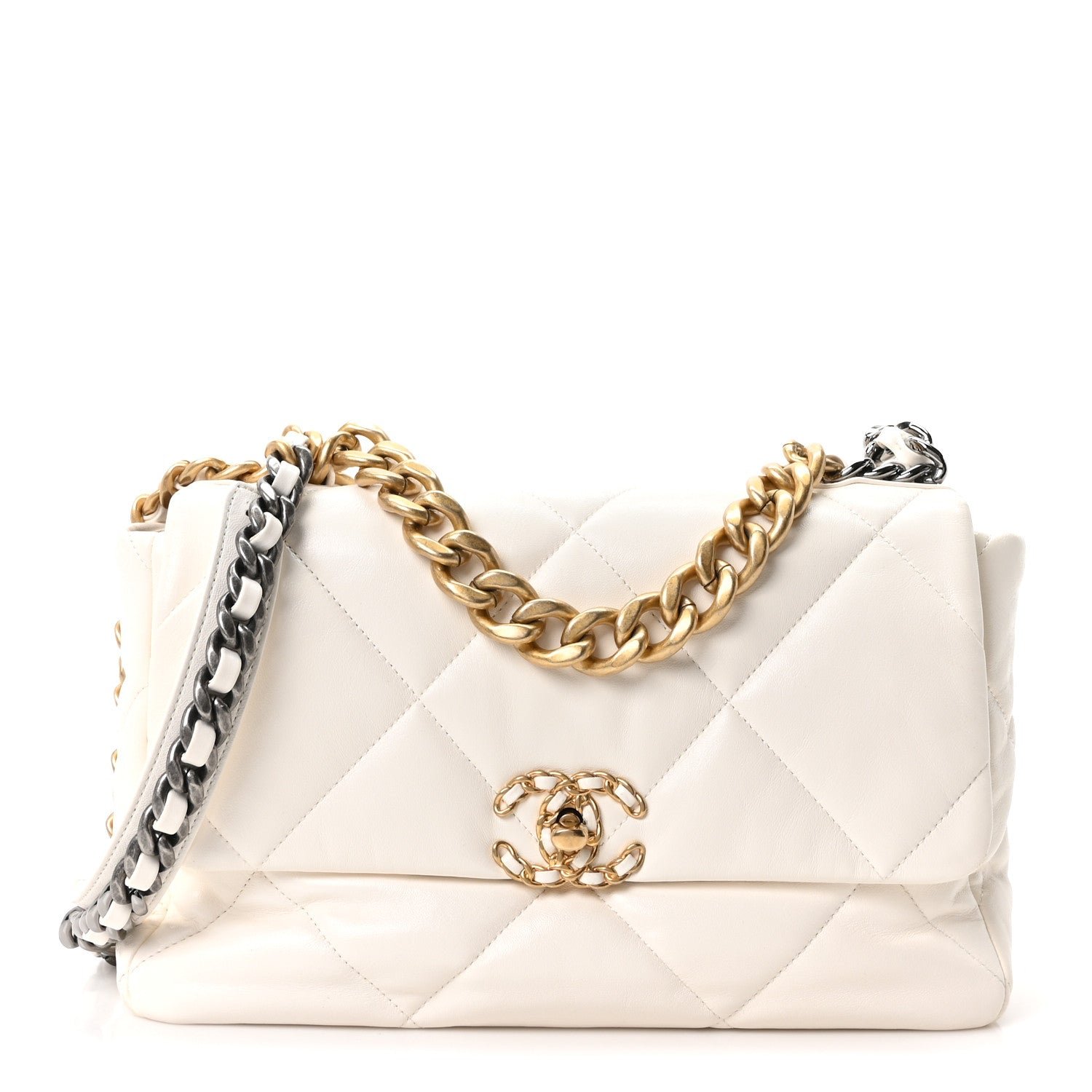 Chanel Lambskin Quilted Large Chanel 19 Flap White