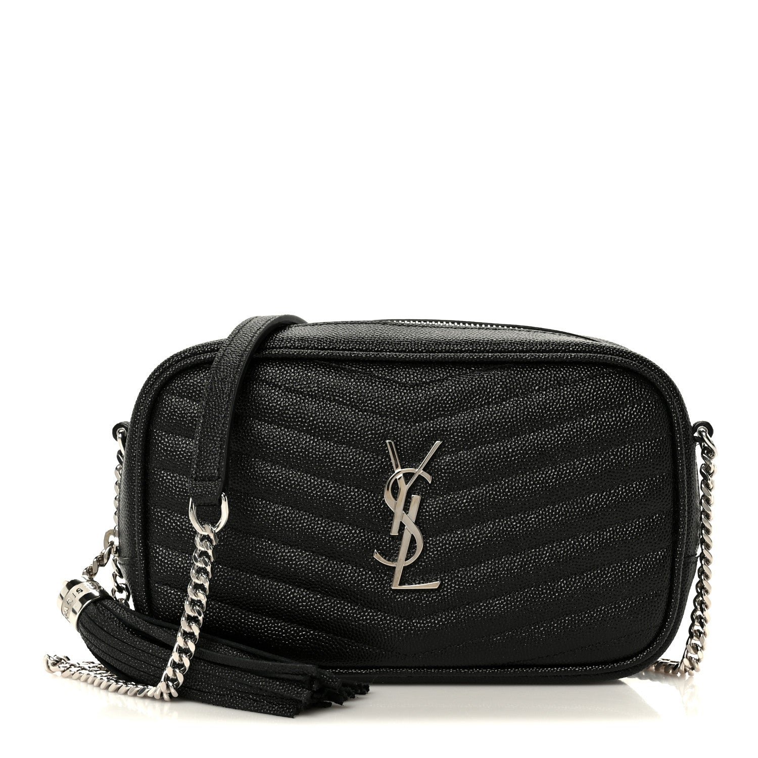 Saint Laurent Grain De Poudre Matelasse Monogram Mini Lou Camera Bag Black