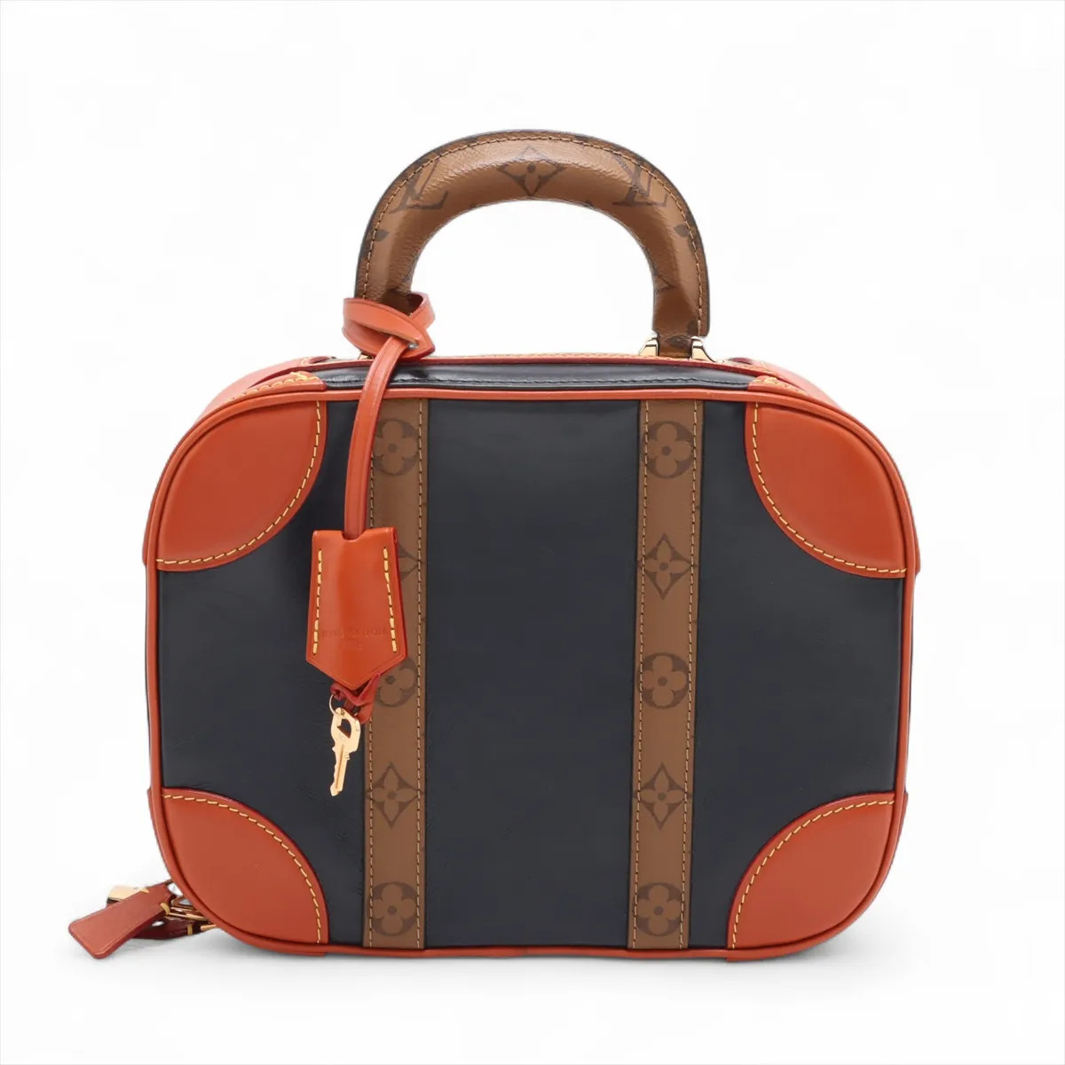 Louis Vuitton Monogram reverse x calf leather Valisette M53782 orange x navy