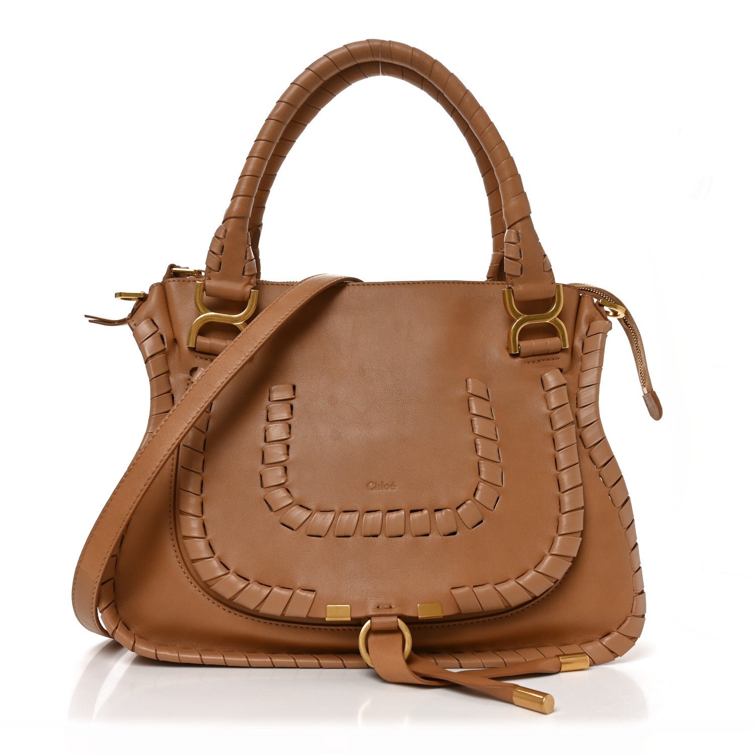 Chloe Chloe Calfskin Whipstitch Medium Marcie Satchel Tan