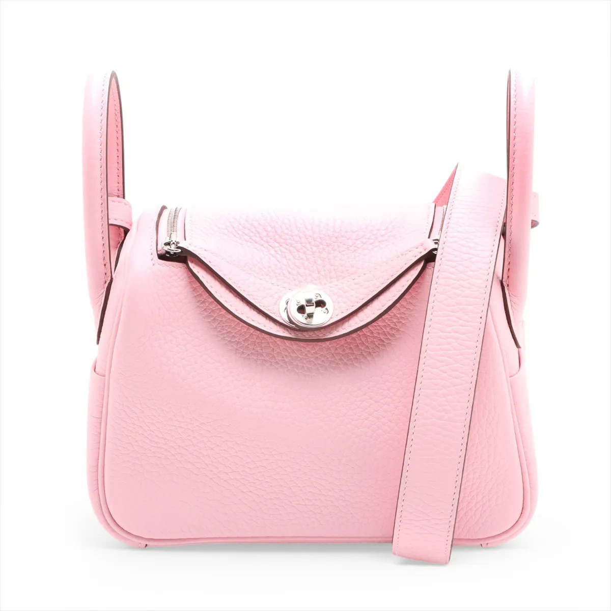 Hermès Lindy mini 20 Verso Taurillon Clemence Rose cherry × grypère Silver Metal