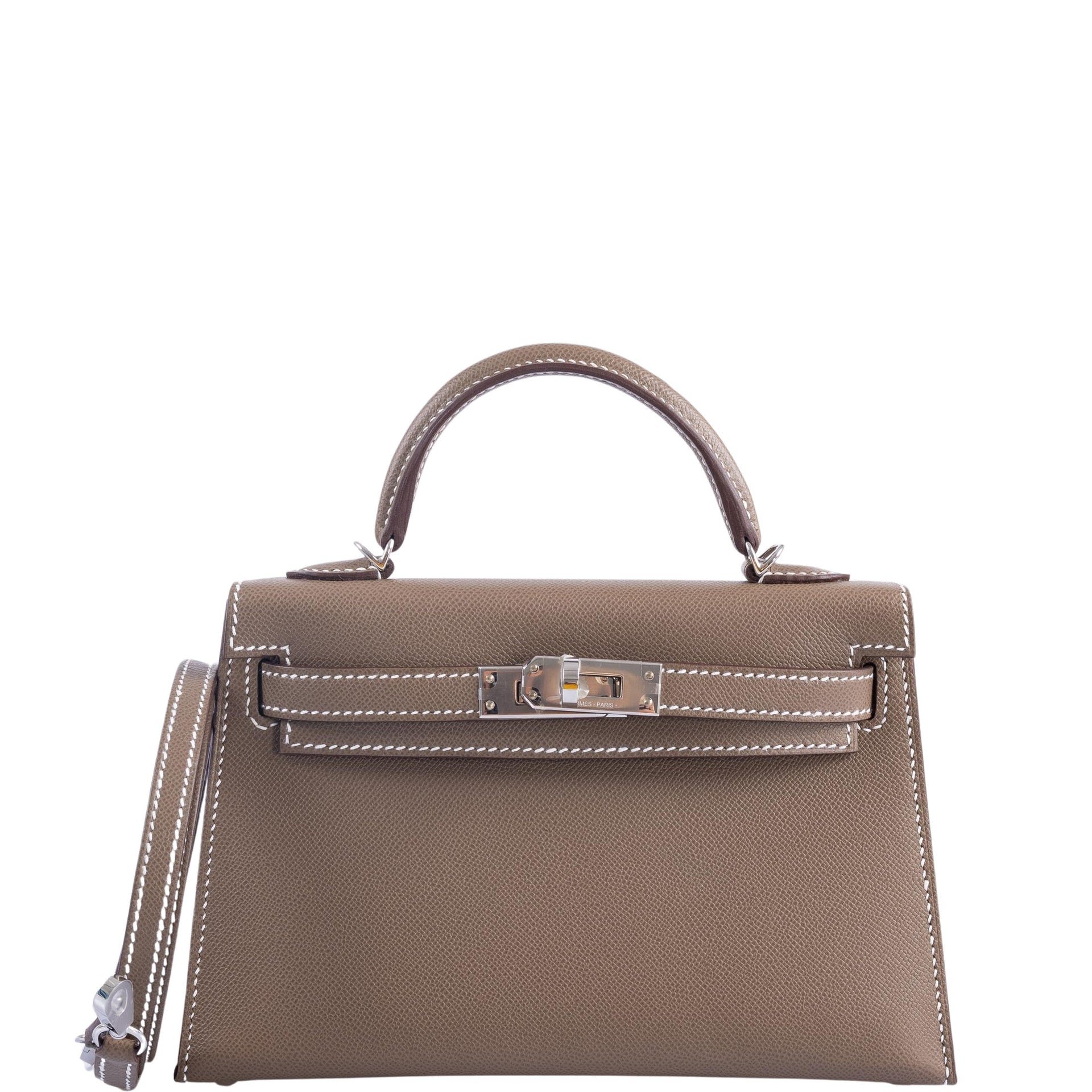 Hermes Hermès Mini Kelly 20 Etoupe Epsom Palladium Hardware