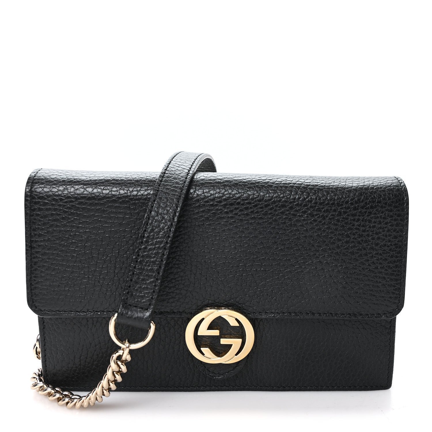 Gucci Dollar Calfskin Interlocking G Chain Wallet Black