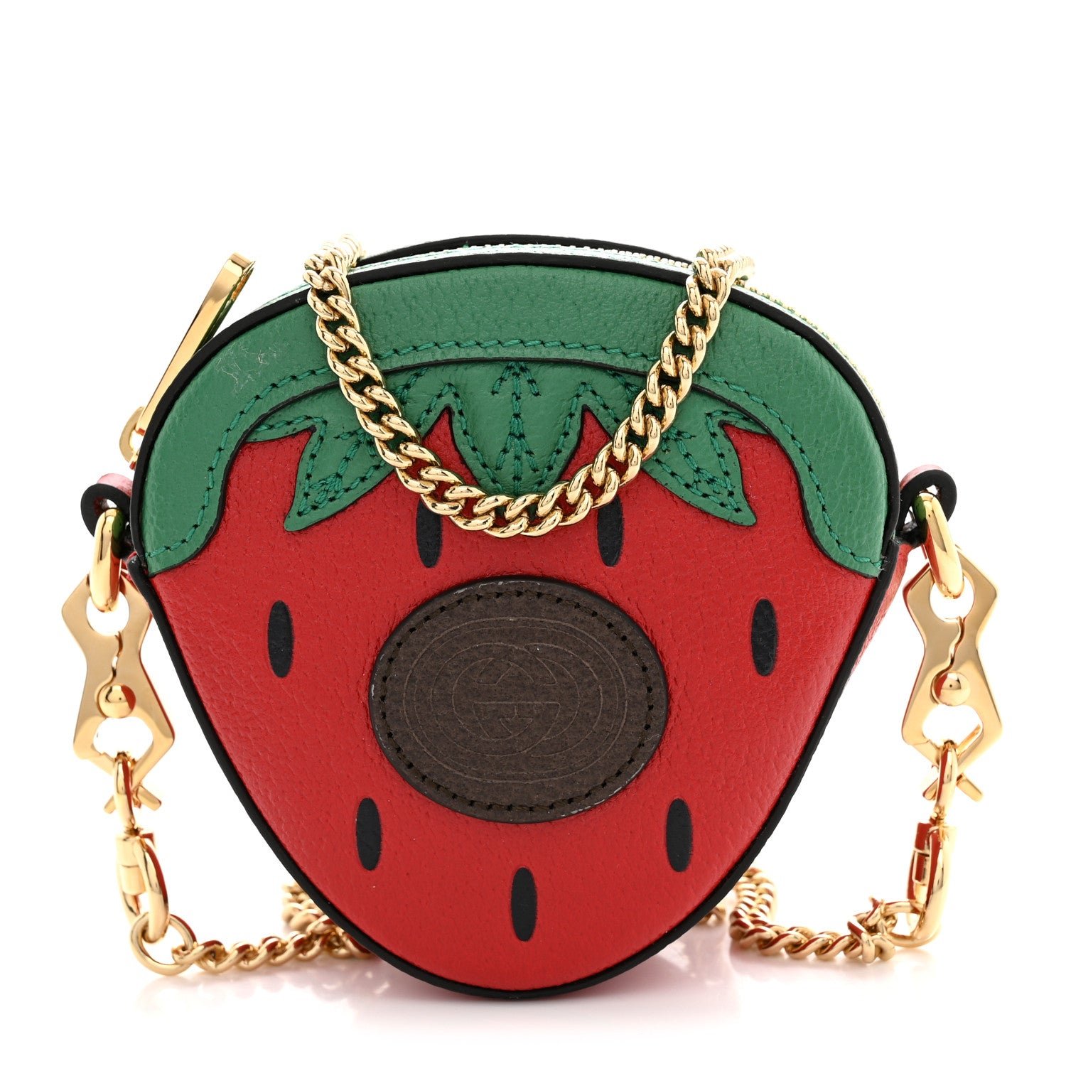 Gucci Textured Dollar Calfskin Retro Interlocking G Fruttini Strawberry Mini Crossbody Lobster Red Black New Acero