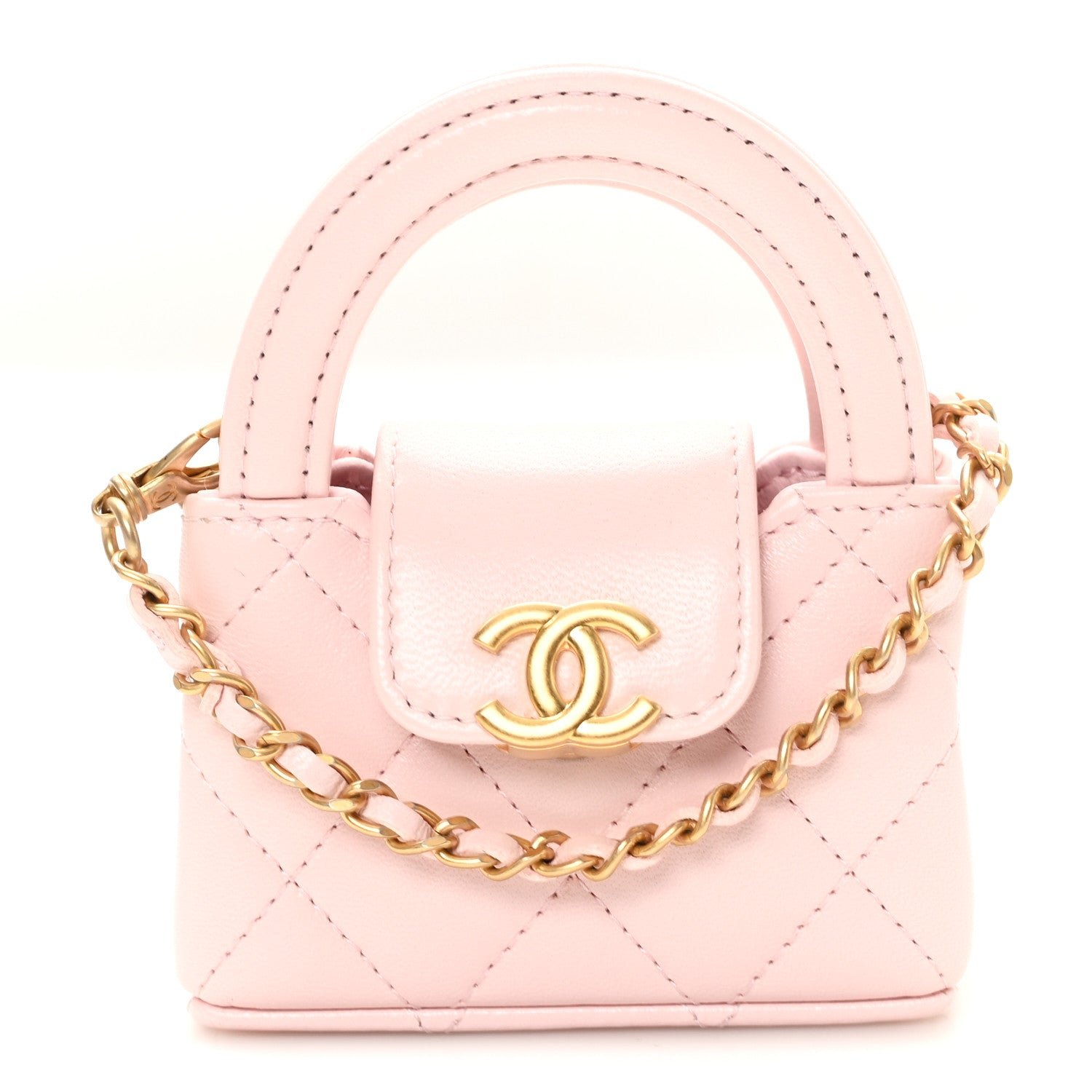 Chanel Shiny Lambskin Quilted Mini Kelly Bag Charm Light Pink