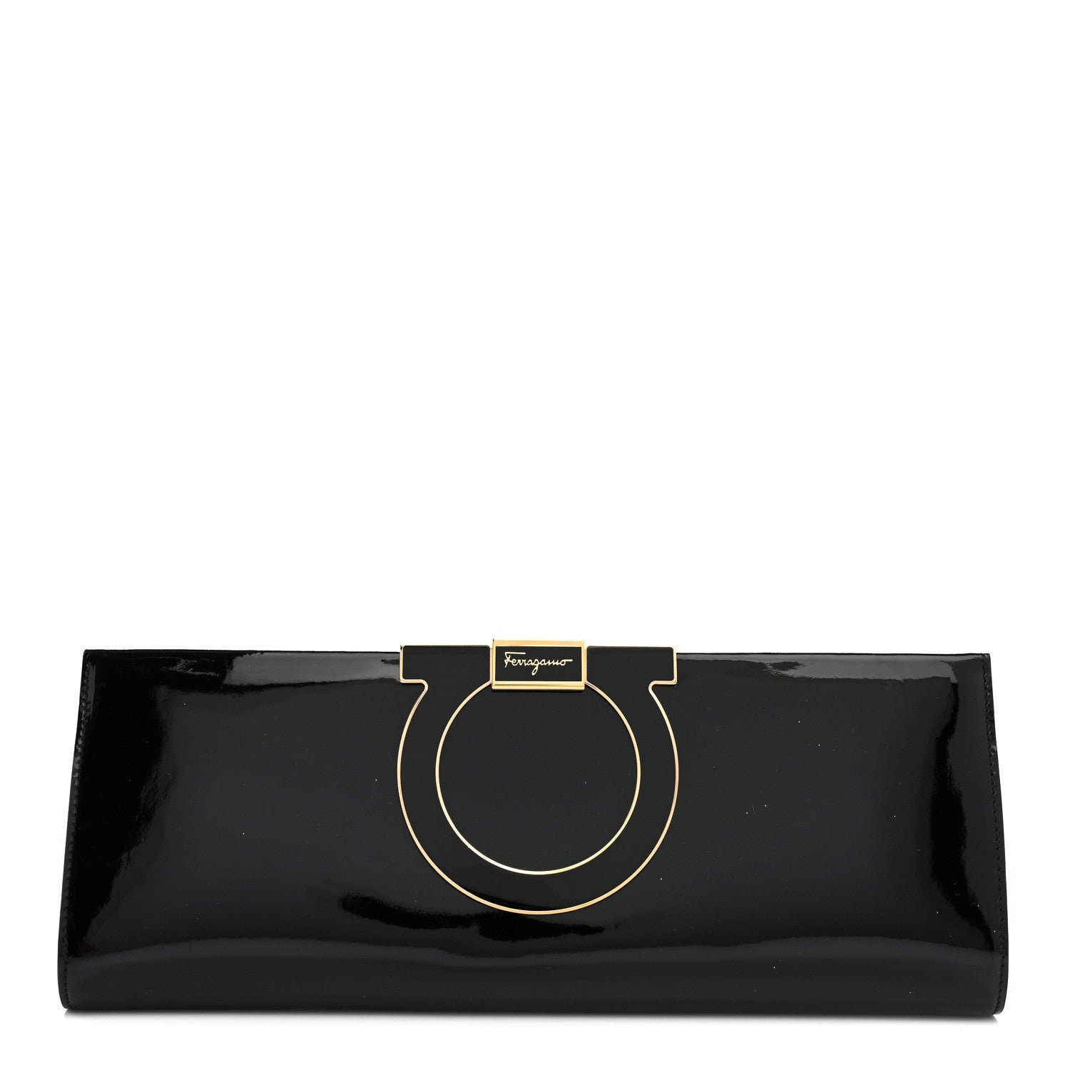 Salvatore Ferragamo Patent Musa Gancini Clutch Black