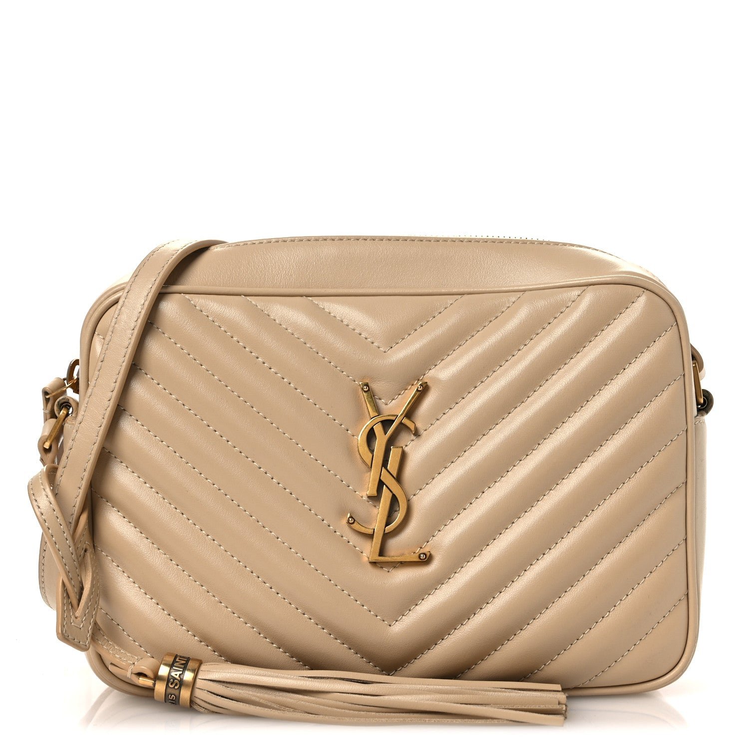 Saint Laurent Calfskin Matelasse Monogram Lou Camera Bag Dark Beige