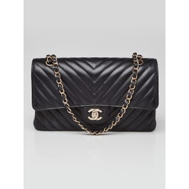 Chanel Black Chevron Quilted Lambskin Leather Classic Medium Double Flap Bag