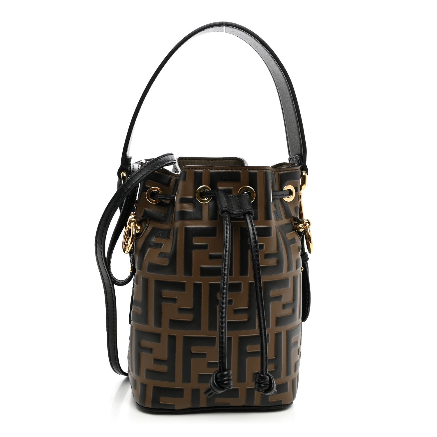 Fendi Vitello Liberty F is Fendi Bi-Color FF 1974 Embossed Mini Mon Tresor Bucket Bag Maya Black