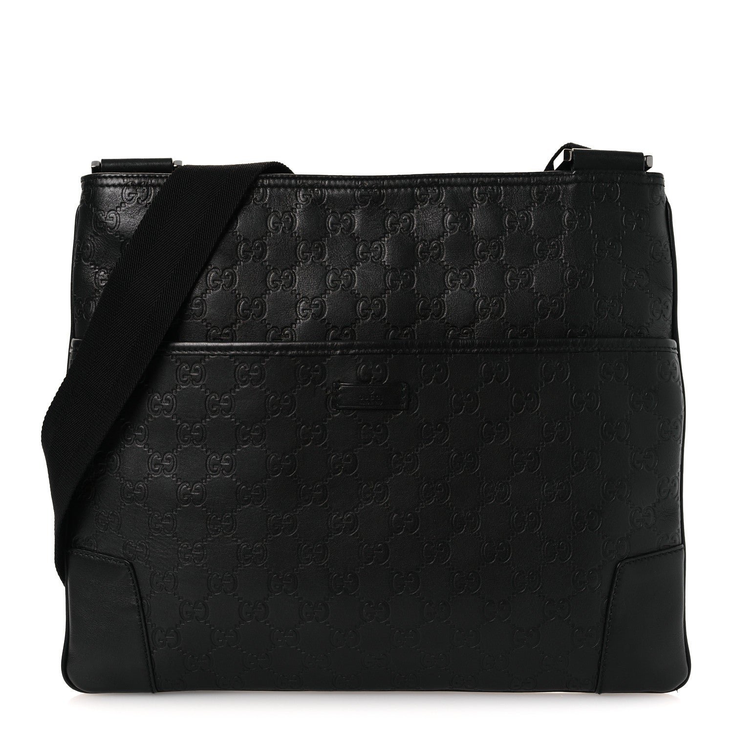 Gucci Guccissima Flat Messenger Bag Black