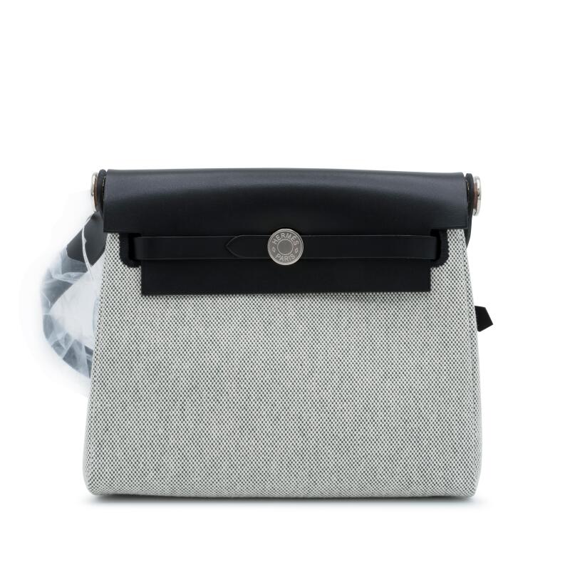 Hermes Black Vache Hunter and Ecru and Amande Toile Mini Herbag Zip 20 Palladium Hardware, 2025