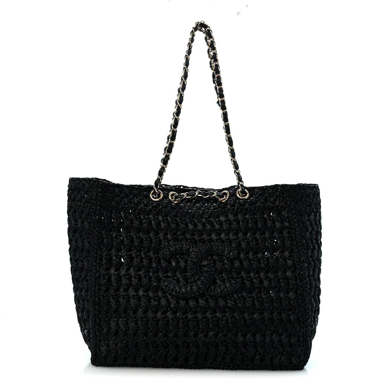 Chanel Raffia Coco Beach Shopping Bag Black