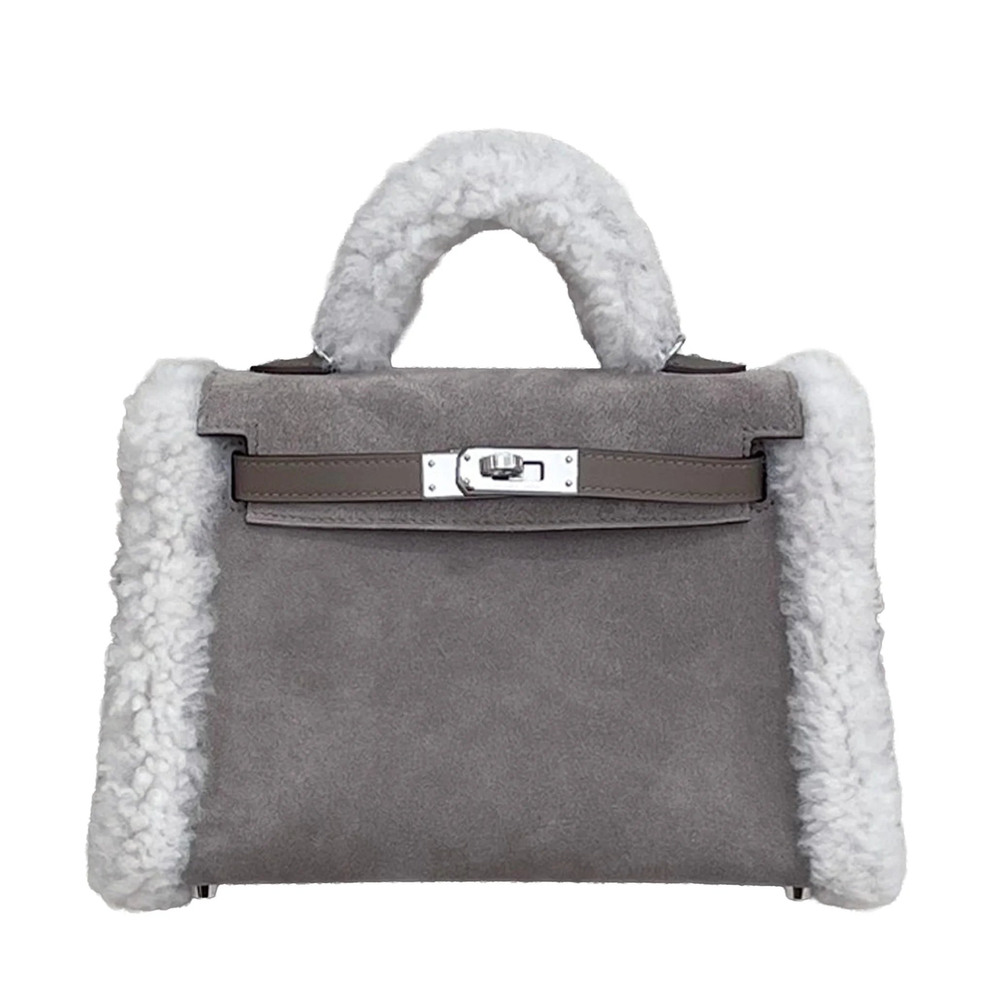 Brand New ( Rank N ) HERMÈS Mini Kelly II Teddy Gris caillou Ecru Etoupe (18) Grizzly Swift Palladium hardware K (2025)