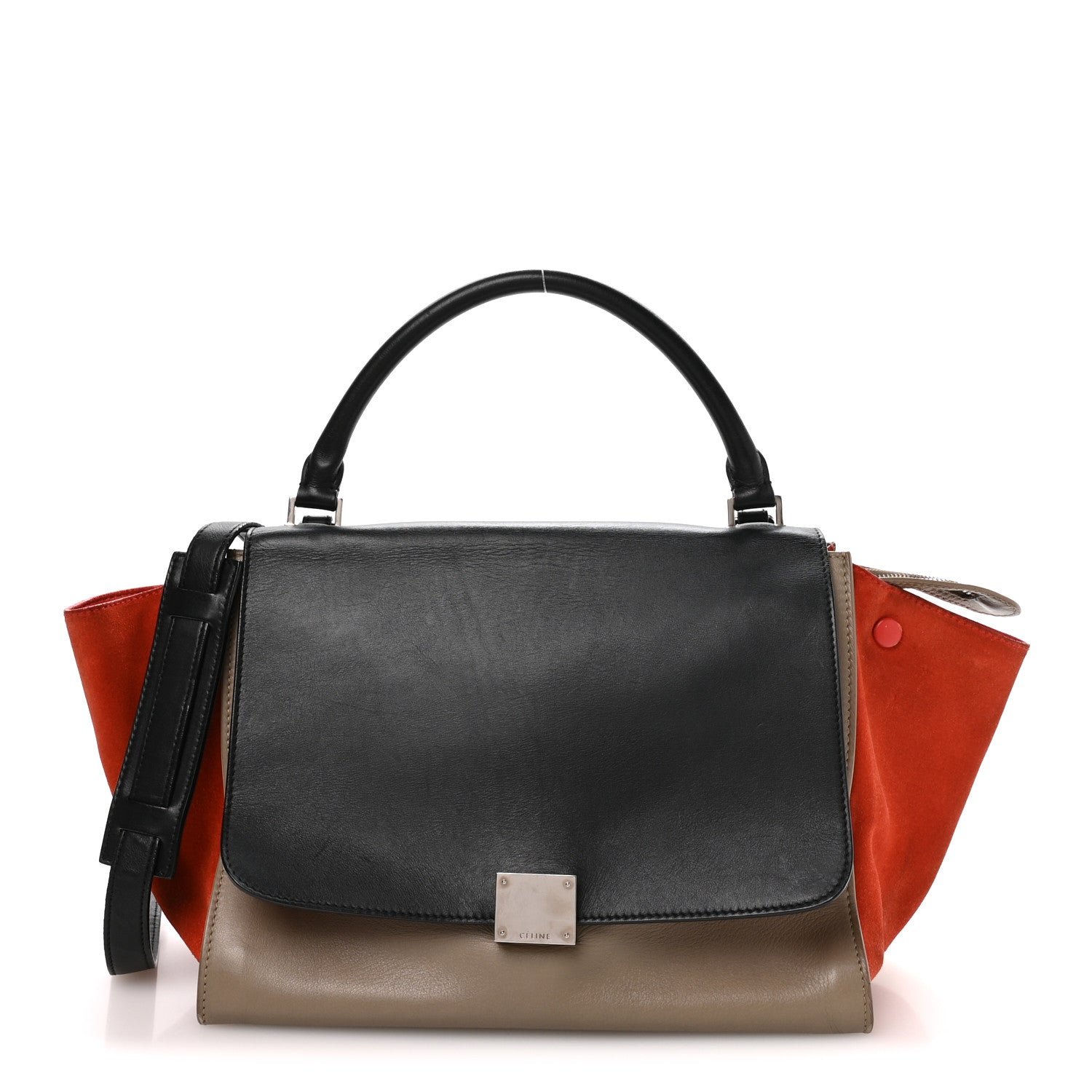 Celine Smooth Calfskin Suede Medium Tri-Color Trapeze Orange