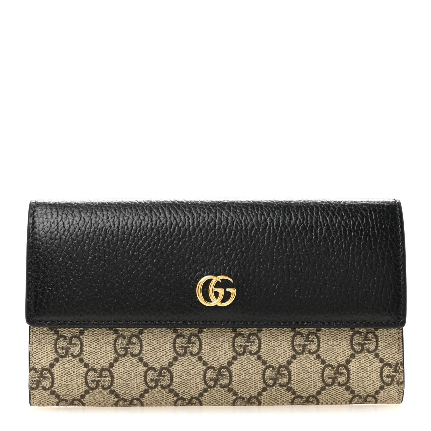Gucci Dollar Calfskin GG Supreme Monogram GG Marmont Continental Wallet Black Beige Ebony