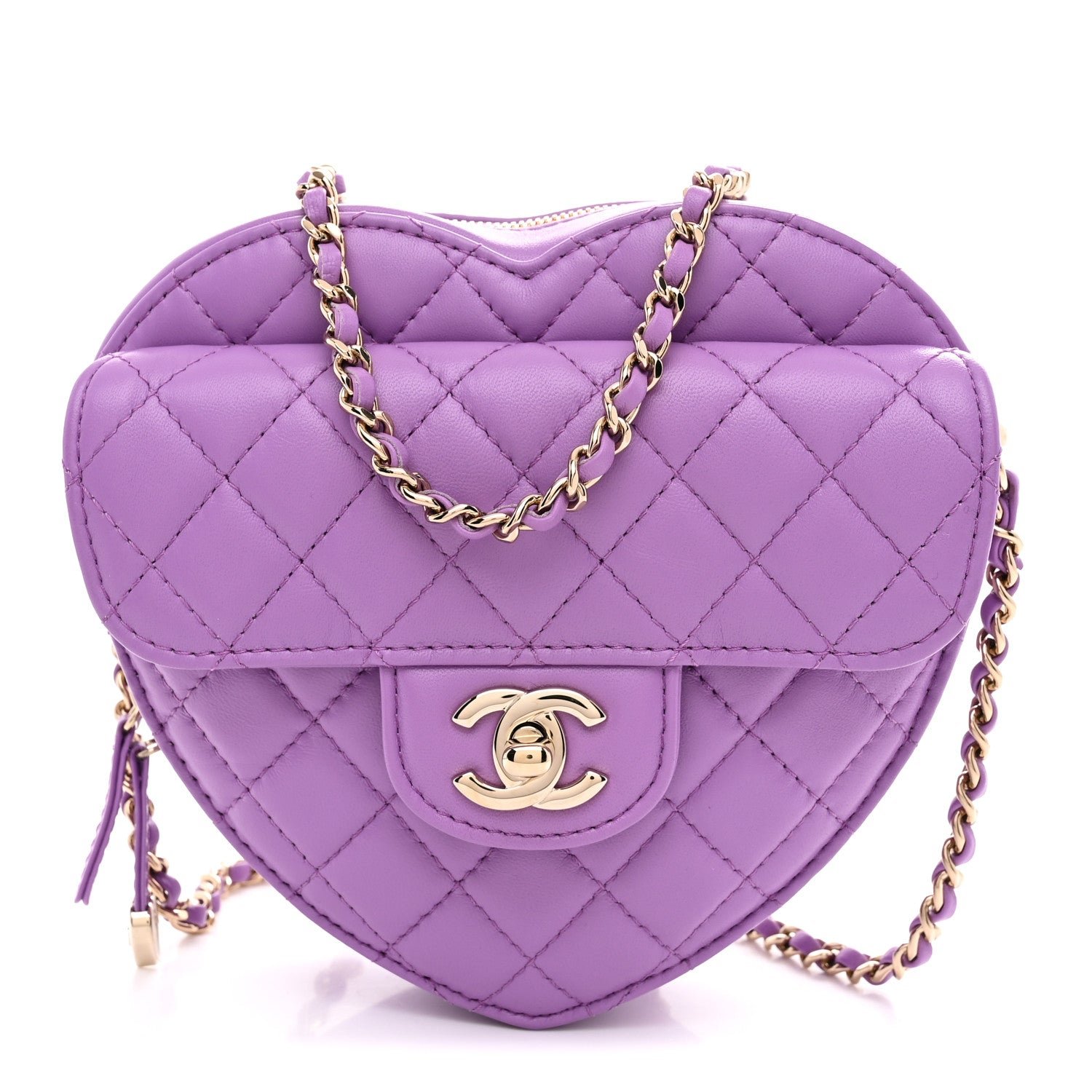 Chanel Lambskin Quilted CC In Love Heart Bag Purple
