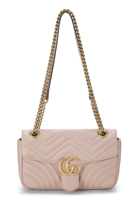 Pink Leather GG Marmont Matelassé Shoulder Bag Small