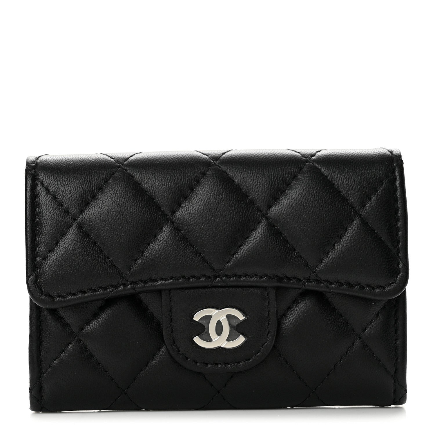 Chanel Lambskin Quilted Flap Card Holder Wallet Black