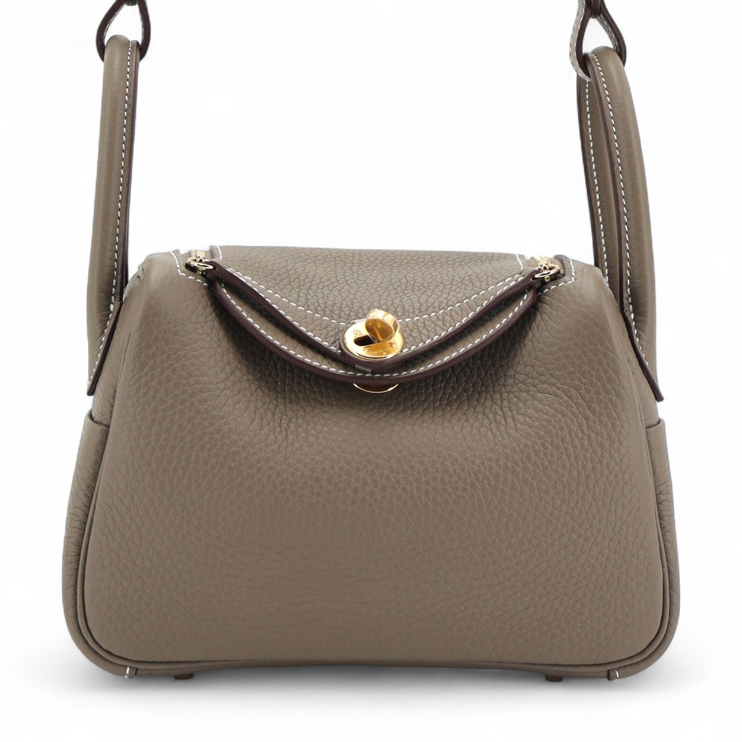 Hermes Brand New ( Rank N ) HERMÈS Mini Lindy II Etoupe (18) Clemence Gold hardware K (2025)