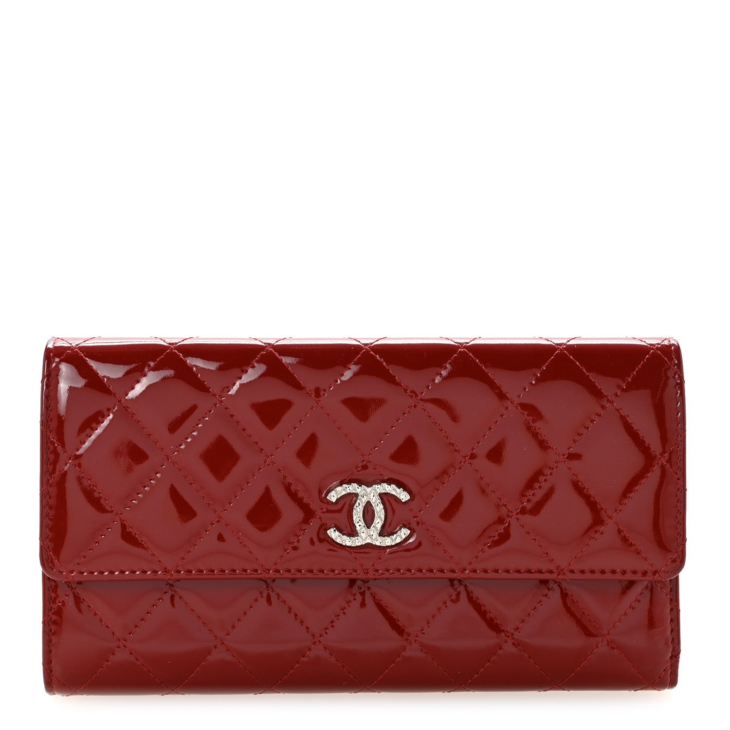 Chanel Patent Calfskin Quilted Large Brilliant Flap Wallet Dark Red