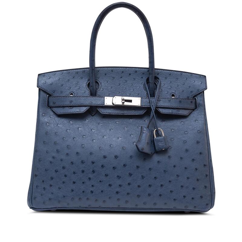 Hermes Navy Ostrich Birkin 30 Palladium Hardware, 2010