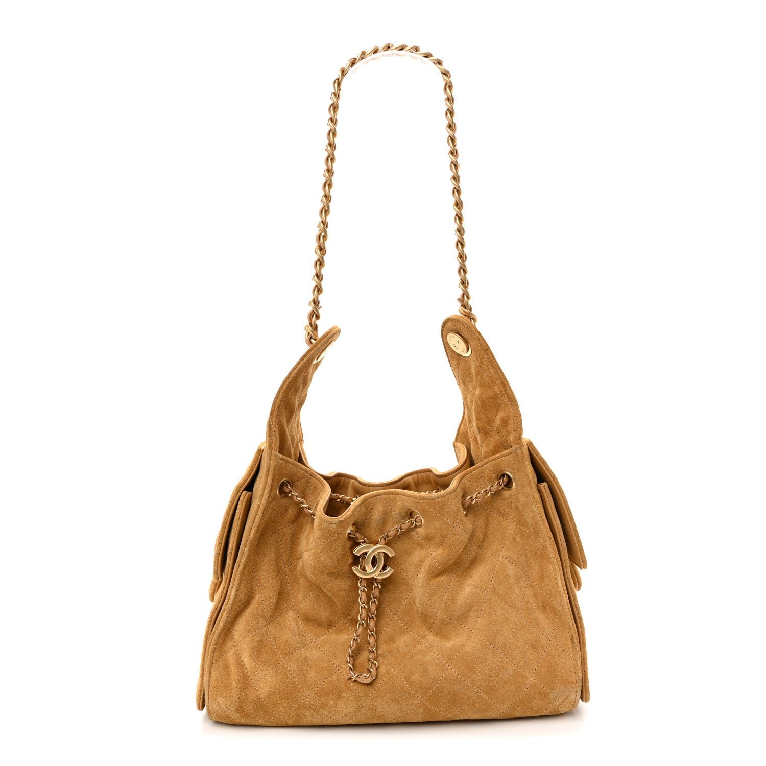 Chanel Suede Quilted Small Chanel 25 Handbag Beige