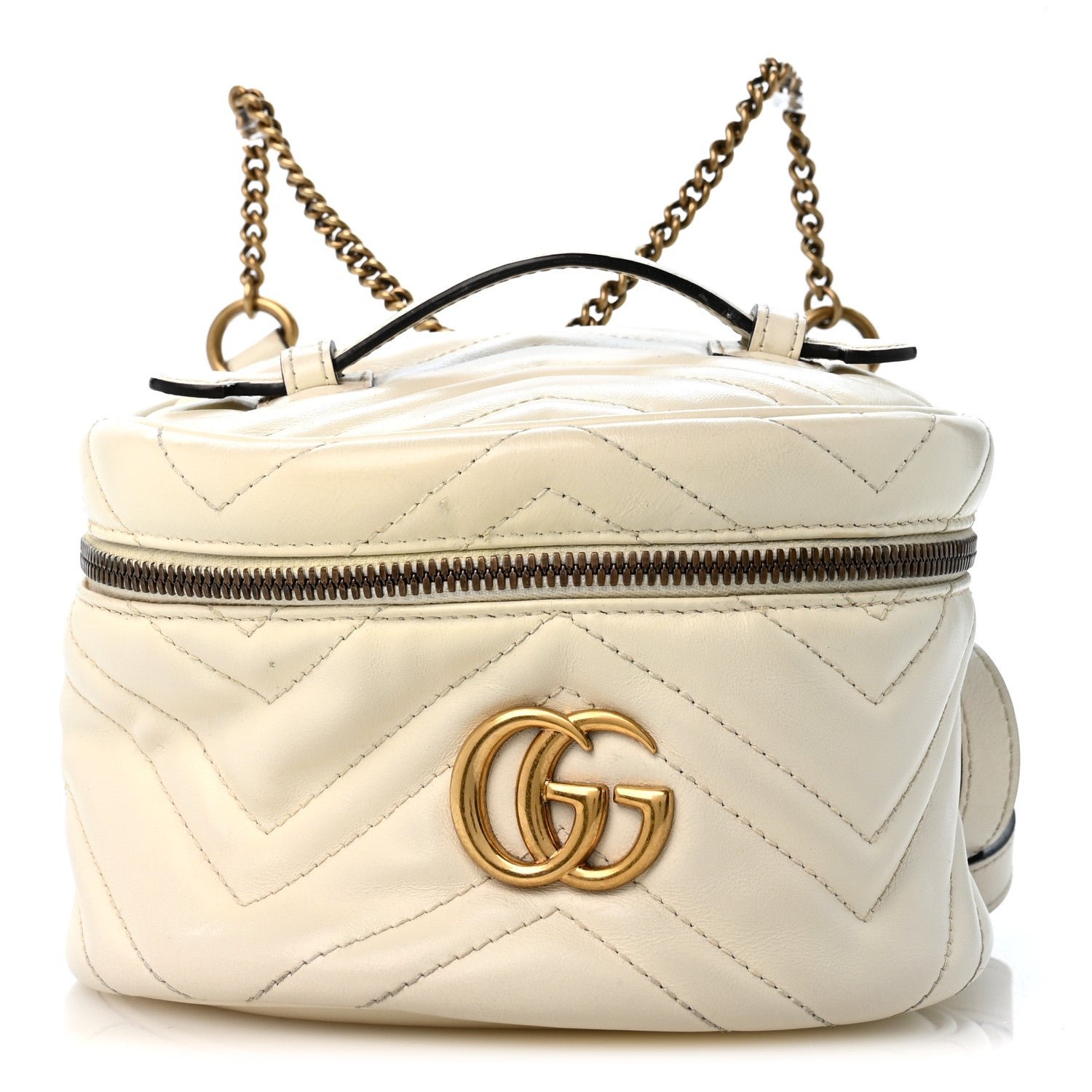 Gucci Calfskin Matelasse Mini GG Marmont Round Backpack White
