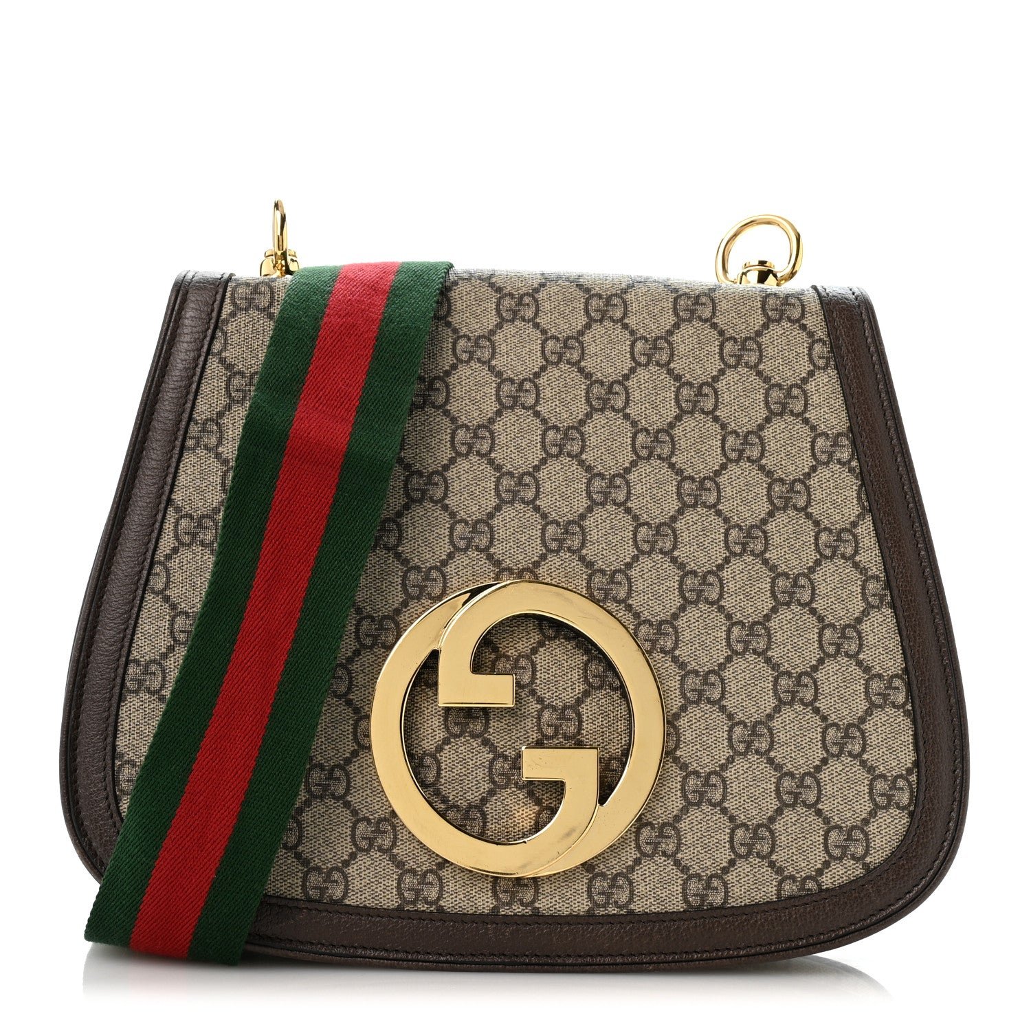 Gucci GG Supreme Monogram Textured Dollar Calfskin Web Medium Blondie Shoulder Flap Bag Beige Ebony New Acero