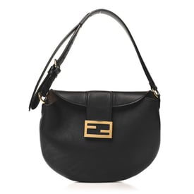 Fendi Vitello Grace Suede Small Croissant Hobo Black