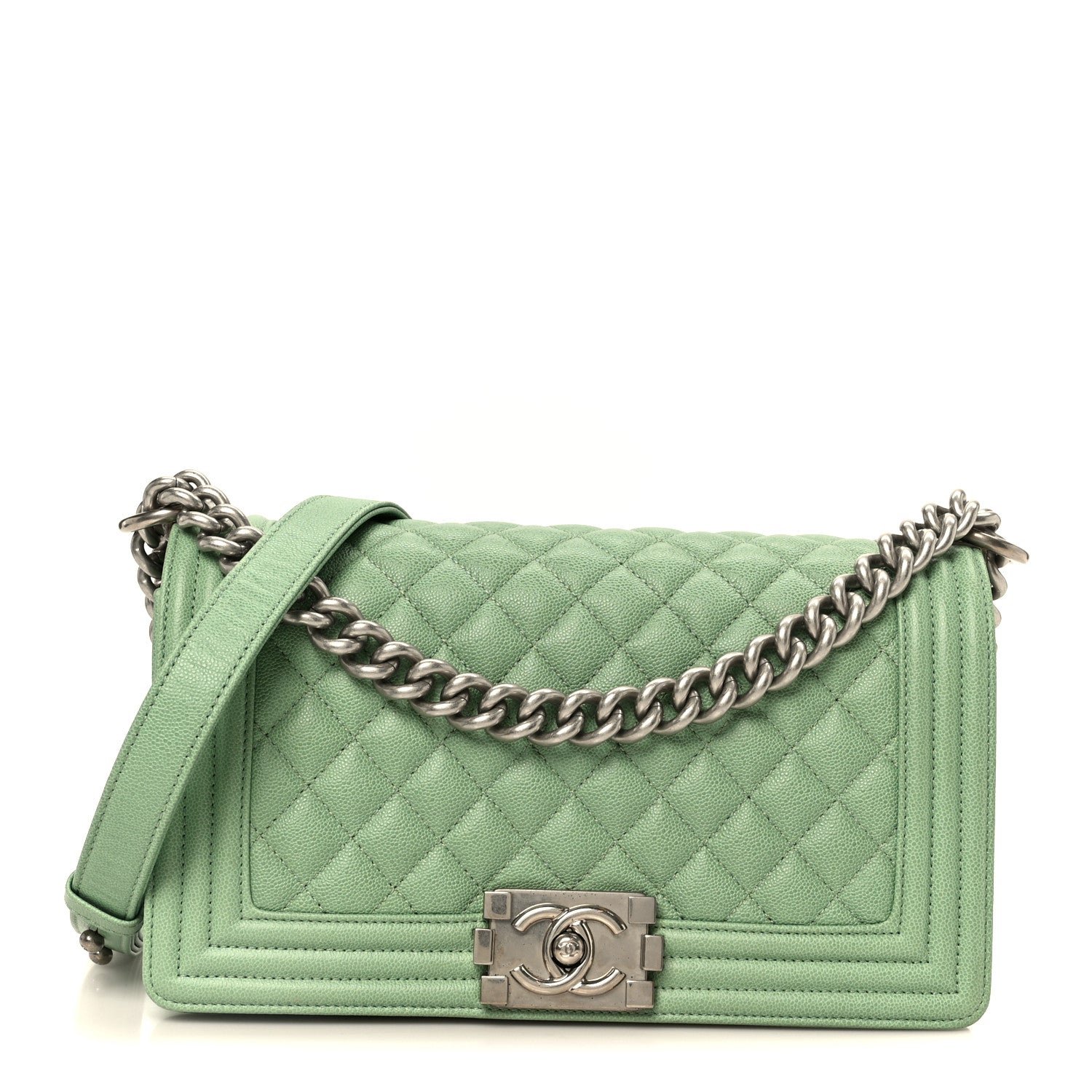 Chanel Caviar Quilted Medium Boy Flap Light Green